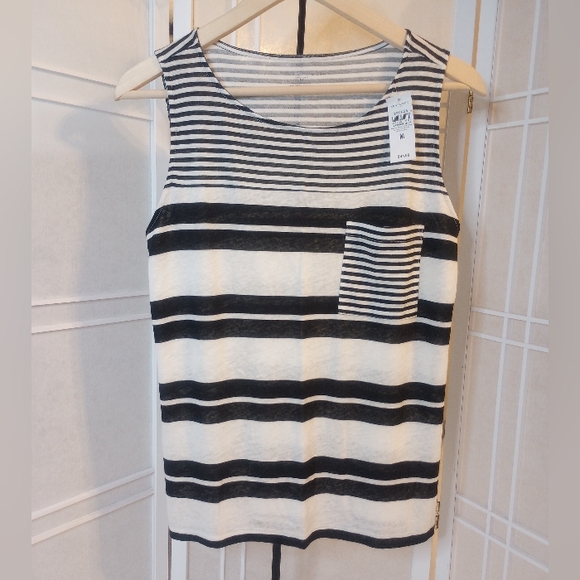 ANN TAYLOR Factory Women's Tank Tunic Front Pocket Stripes Black Grey New Medium - Picture 3 of 12